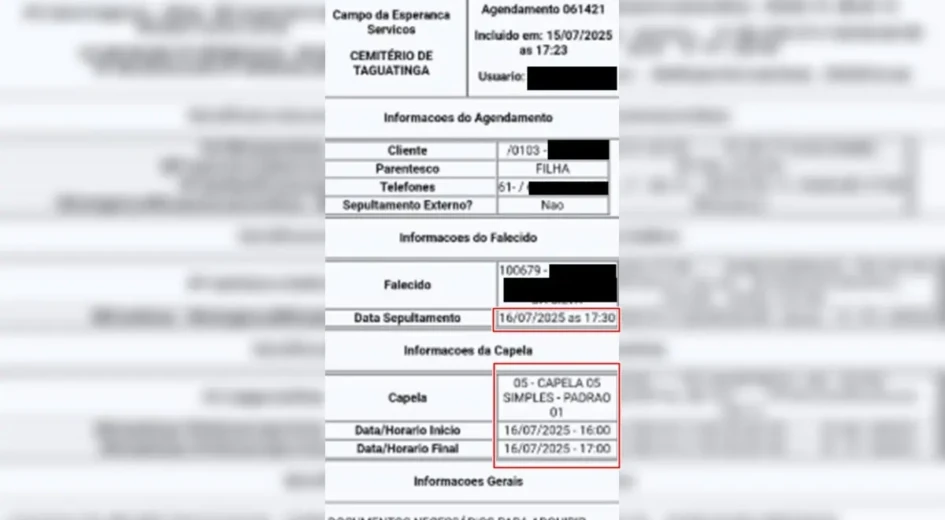 Funerária erra dia e não entrega corpo para velório e sepultamento na data certa, no DF