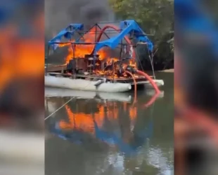 PM encontra balsa de mineração de ouro ilegal no Rio do Peixe, em Santa Cruz de Goiás