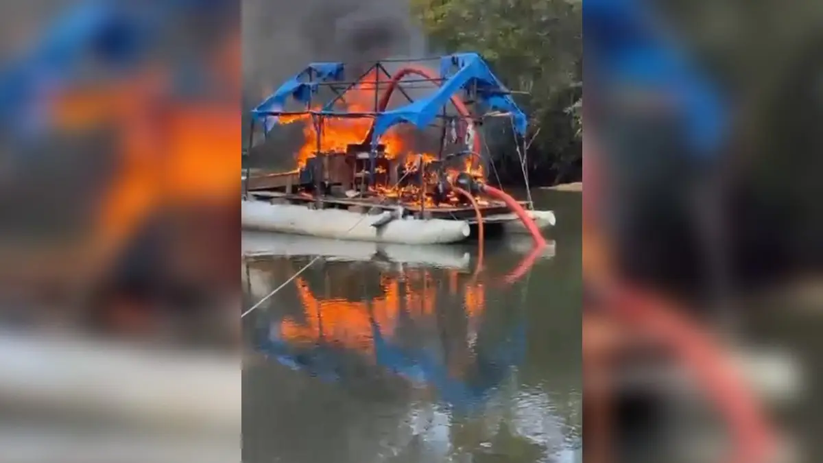 PM encontra balsa de mineração de ouro ilegal no Rio do Peixe, em Santa Cruz de Goiás