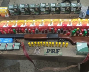 PRF apreende arma, munições e celulares com caminhoneiro que saiu de Goiânia para o Pará